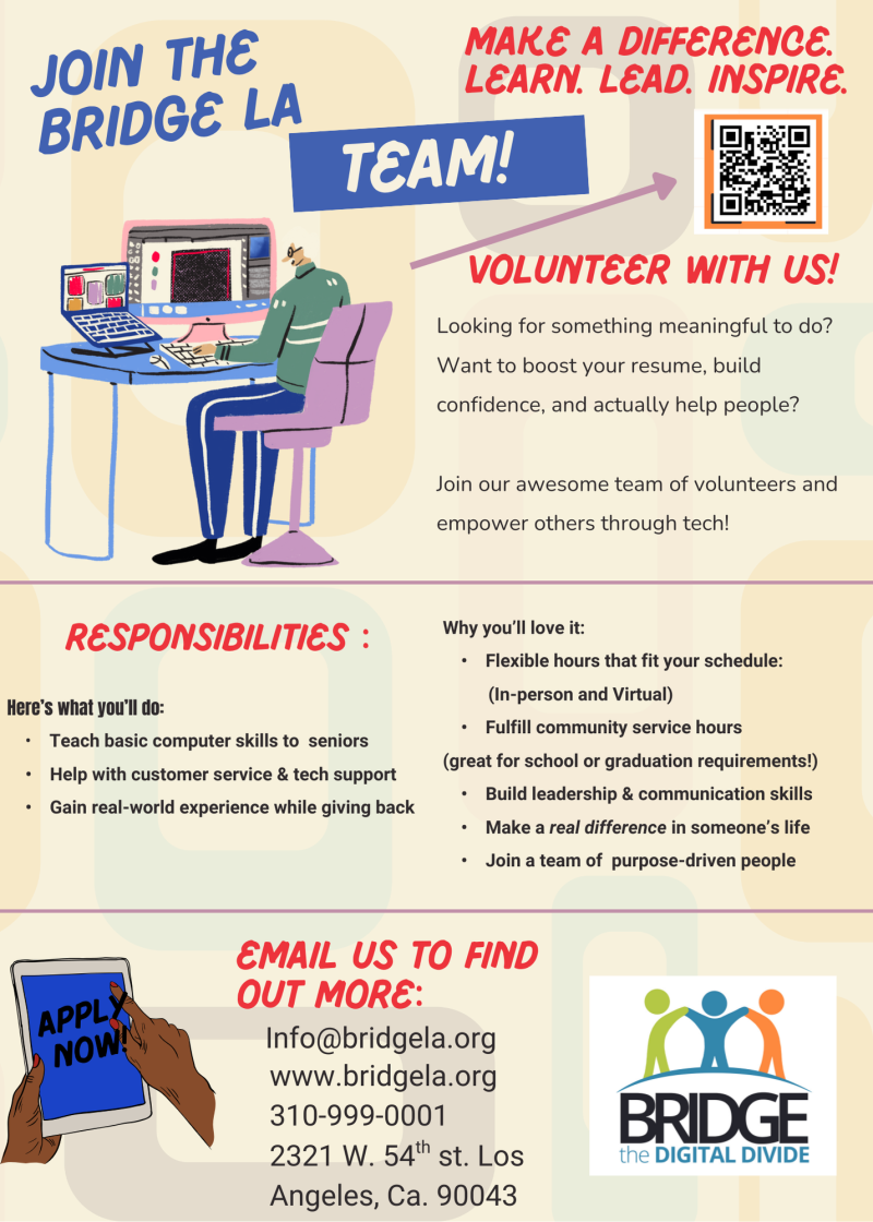 Poster with QR code Inviting to join Bridge LA Team