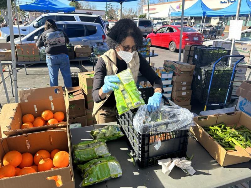 A photo of a volunteer at one of their distribution events