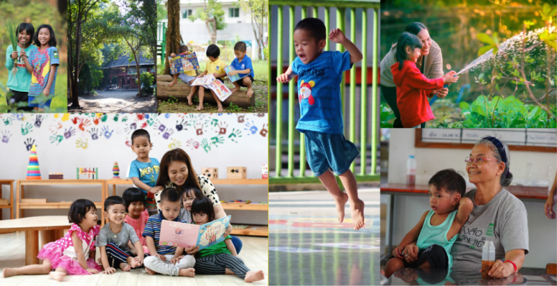 a collage of images from their program