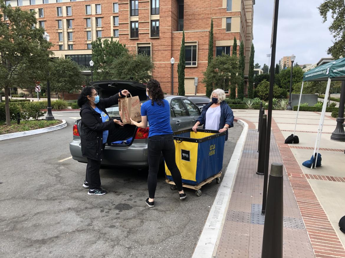This is a photo of a volunteer dropping off donated items on UCLA Volunteer Day 2020.