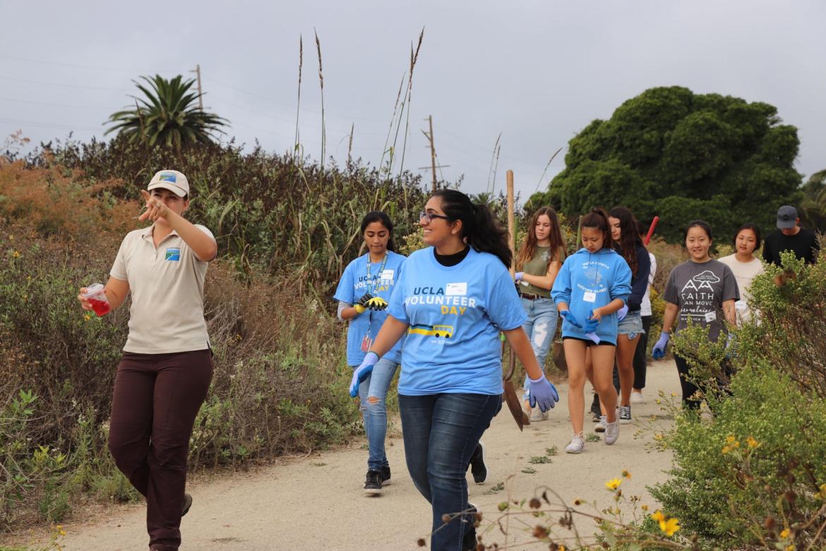 This is a photo of volunteers at the Palos Verdes Peninsula Land Conservancy project.