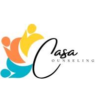 The logo shows a graphic of three people in blue orange and yellow outlining the capital C, which spells out both "Casa" in cursive and "Counseling" in typeface
