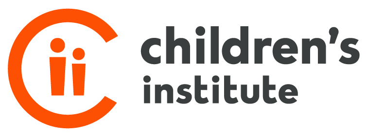 Logo for the Children's Institute has an orange letter C with two lowercase i's within the letter, meant to look like two people. To the right of the C in black text it reads "children's institute"