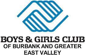 The logo shows two hands clasped together in blue. Underneath in black text reads: Boys & Girls Club of Burbank and Greater East Valley