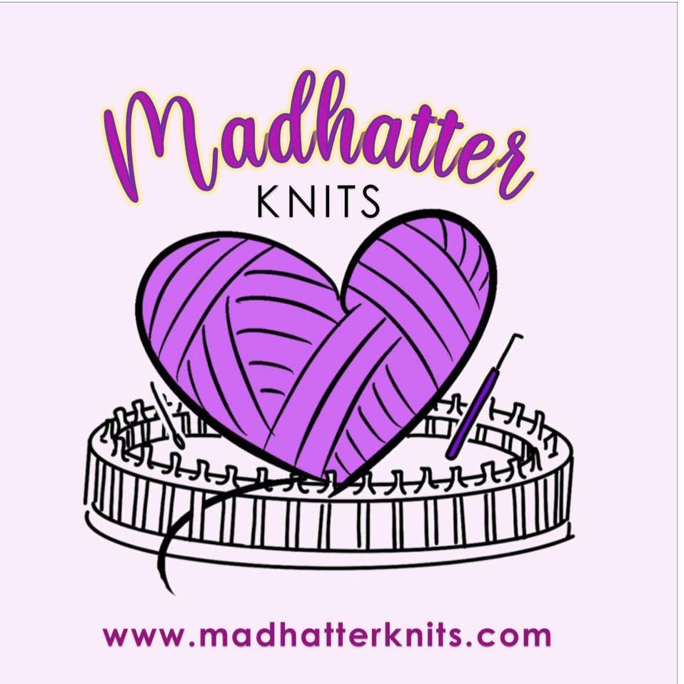 This is a logo of the non-profit organization, Madhatter Knits.