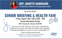 Rep Nanette Barragan's flyer for the Senior Briefing and Health Fair event