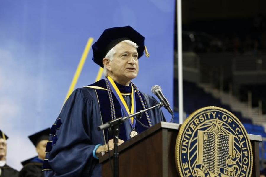 This is a photo of UCLA Chancellor Block at Commencement.